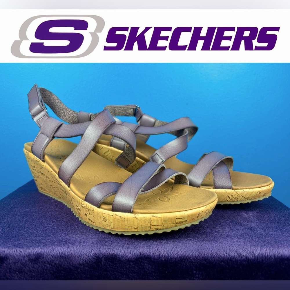 SKECHERS "Beverlee" Women's Slingback Wedge Sandal in Purple/Natural, EUC, 8.5M